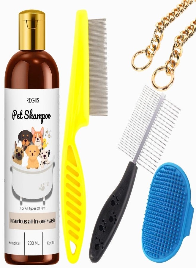 مجموعة شامبو الحيوانات الأليفة من ريجيس مع أدوات العناية، 200 مل، غسول فاخر شامل مع زيت نواة النخيل والكيراتين، تتضمن أمشاط وفرشاة للكلاب (عبوة من 5 قطع) - Image 1